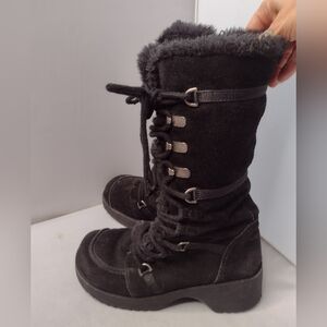 Y2K Vintage Report Suede Boots 7.5 Black Chunky Faux Fur Platform